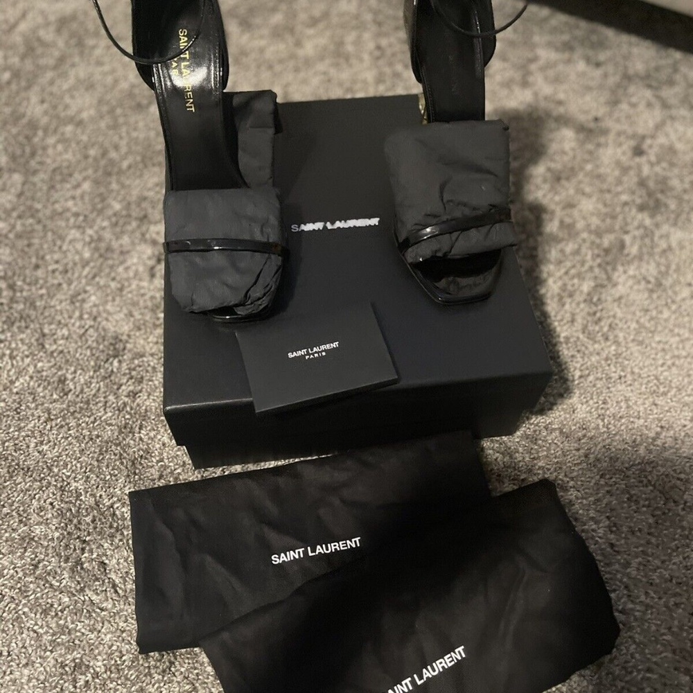 YVES SAINT LAURENT BLACK OPYUM 110 HEEL ANKLE STRAP IN PATENT LEATHER - Picture 2 of 16